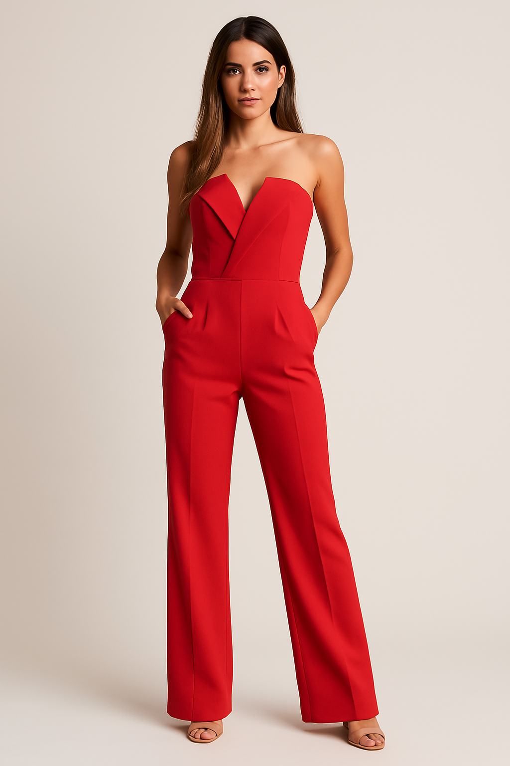 Women's Elegant Jumpsuit with V-Neck and Wide-Leg Design 2
