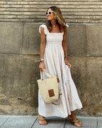 Women’s Elegant Maxi Dress with Square Neck and Ruffle Sleeves 0