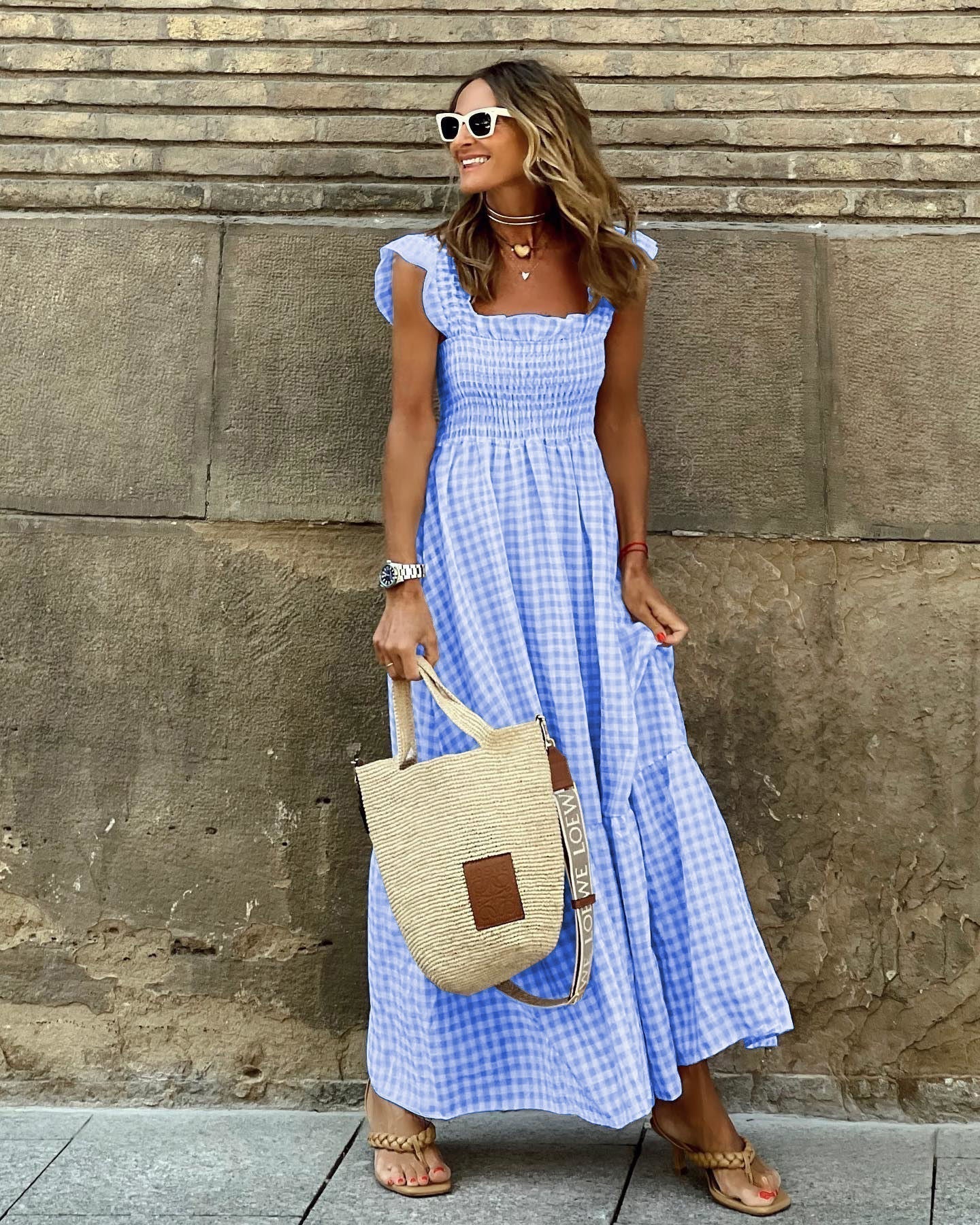 Women’s Elegant Maxi Dress with Square Neck and Ruffle Sleeves 1