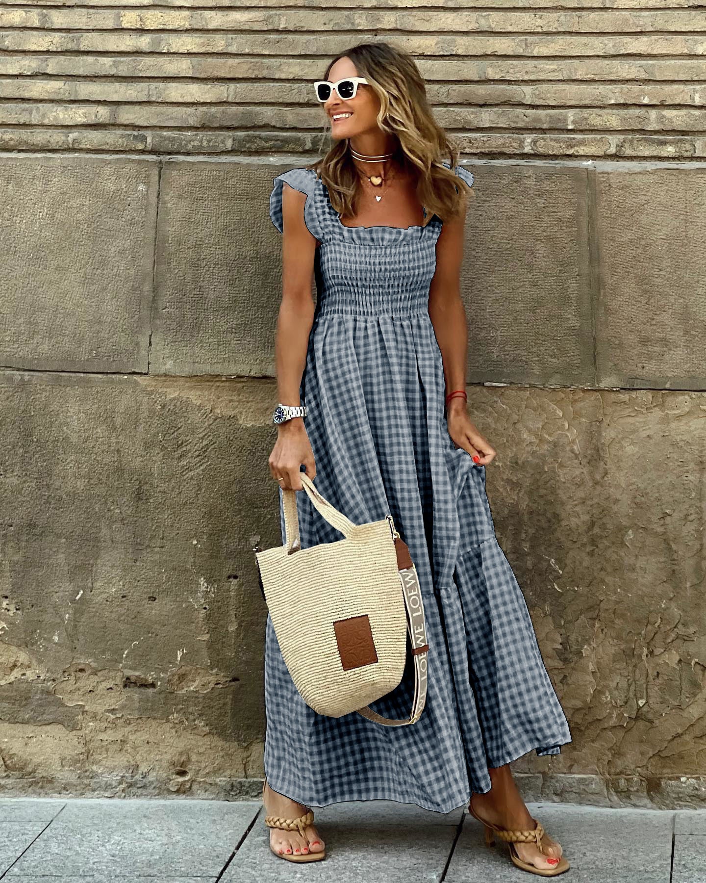 Women’s Elegant Maxi Dress with Square Neck and Ruffle Sleeves 2