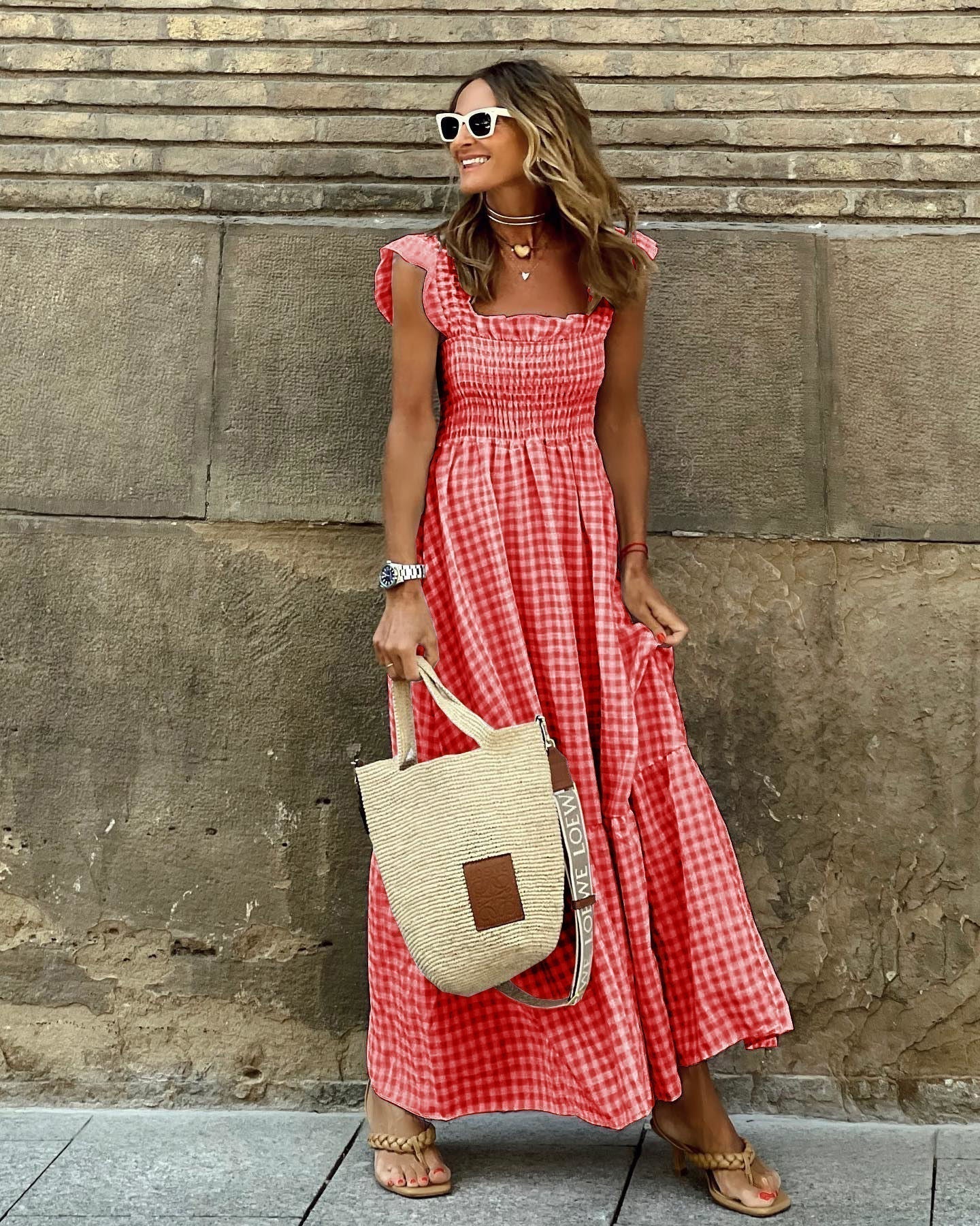 Women’s Elegant Maxi Dress with Square Neck and Ruffle Sleeves 3