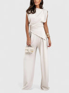 Women’s Elegant Sleeveless Top and Loose Pants Set 0