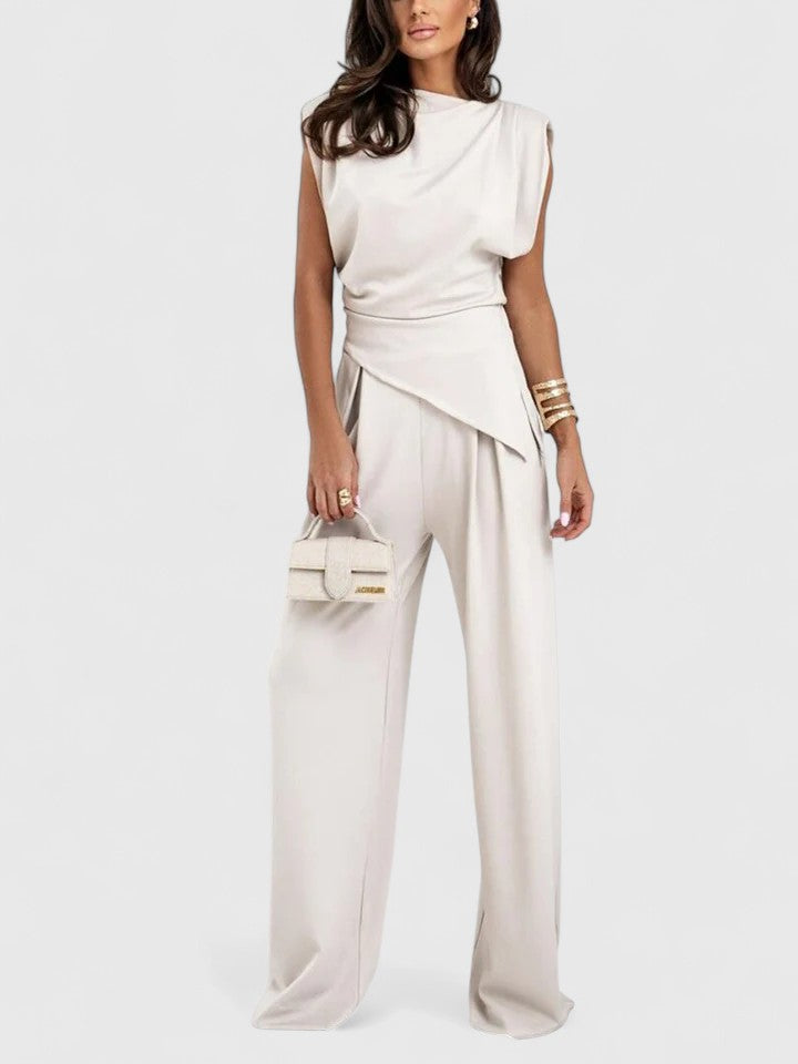 Women’s Elegant Sleeveless Top and Loose Pants Set 0
