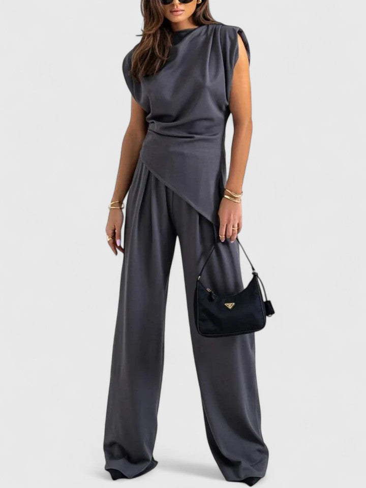 Women’s Elegant Sleeveless Top and Loose Pants Set 1