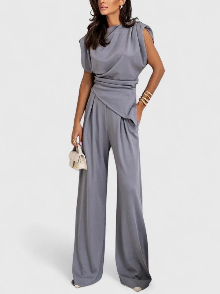 Women’s Elegant Sleeveless Top and Loose Pants Set 2