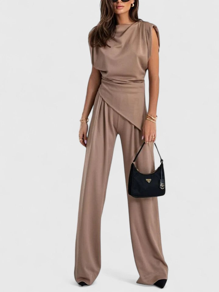 Women’s Elegant Sleeveless Top and Loose Pants Set 4