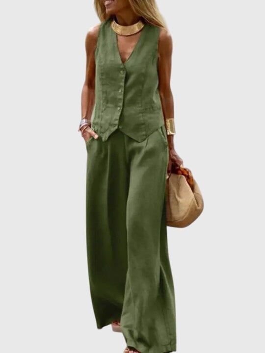 Women’s Elegant Two-Piece Set with Wide-Leg Pants and Tailored Vest 0