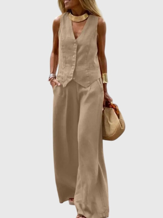 Women’s Elegant Two-Piece Set with Wide-Leg Pants and Tailored Vest 1