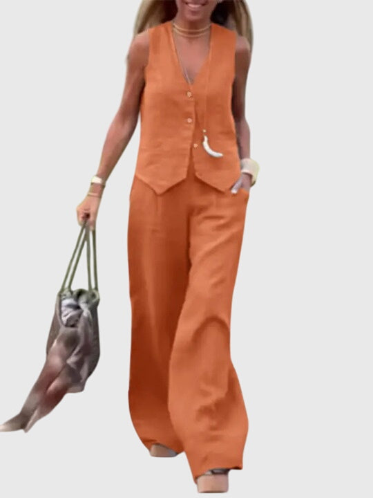 Women’s Elegant Two-Piece Set with Wide-Leg Pants and Tailored Vest 2