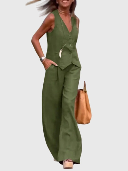 Women’s Elegant Two-Piece Set with Wide-Leg Pants and Tailored Vest 3