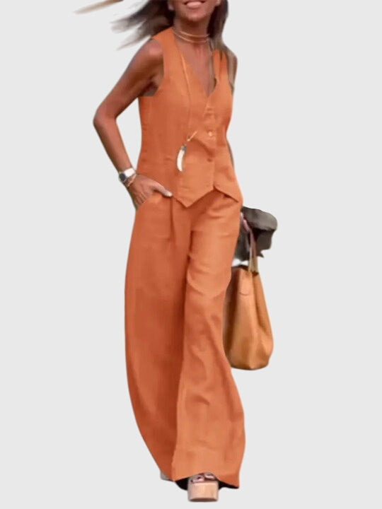 Women’s Elegant Two-Piece Set with Wide-Leg Pants and Tailored Vest 4