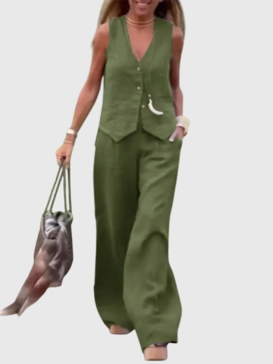 Women’s Elegant Two-Piece Set with Wide-Leg Pants and Tailored Vest 5