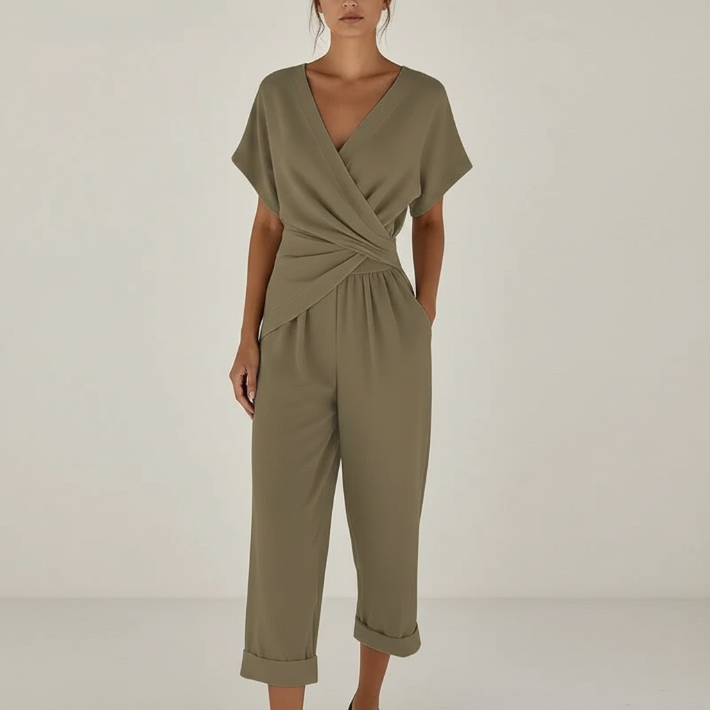 Women’s Elegant Two-Piece Set with Wrap-Front Top and Tailored Trousers 11