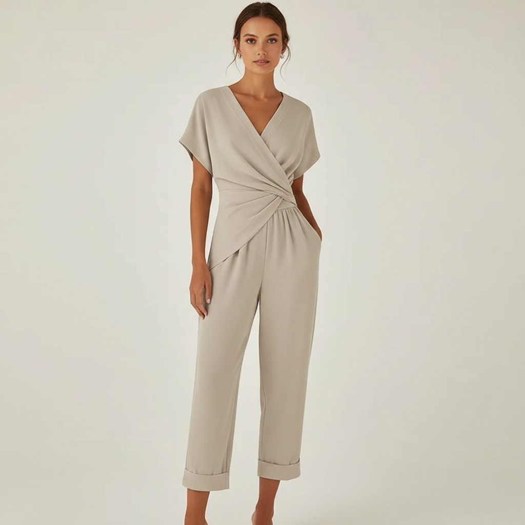 Women’s Elegant Two-Piece Set with Wrap-Front Top and Tailored Trousers 22
