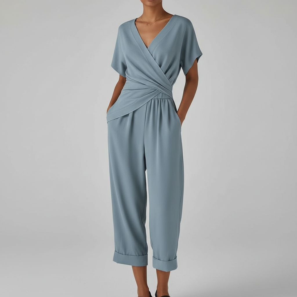 Women’s Elegant Two-Piece Set with Wrap-Front Top and Tailored Trousers 33