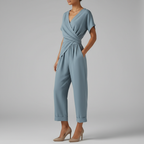 Women’s Elegant Two-Piece Set with Wrap-Front Top and Tailored Trousers 333