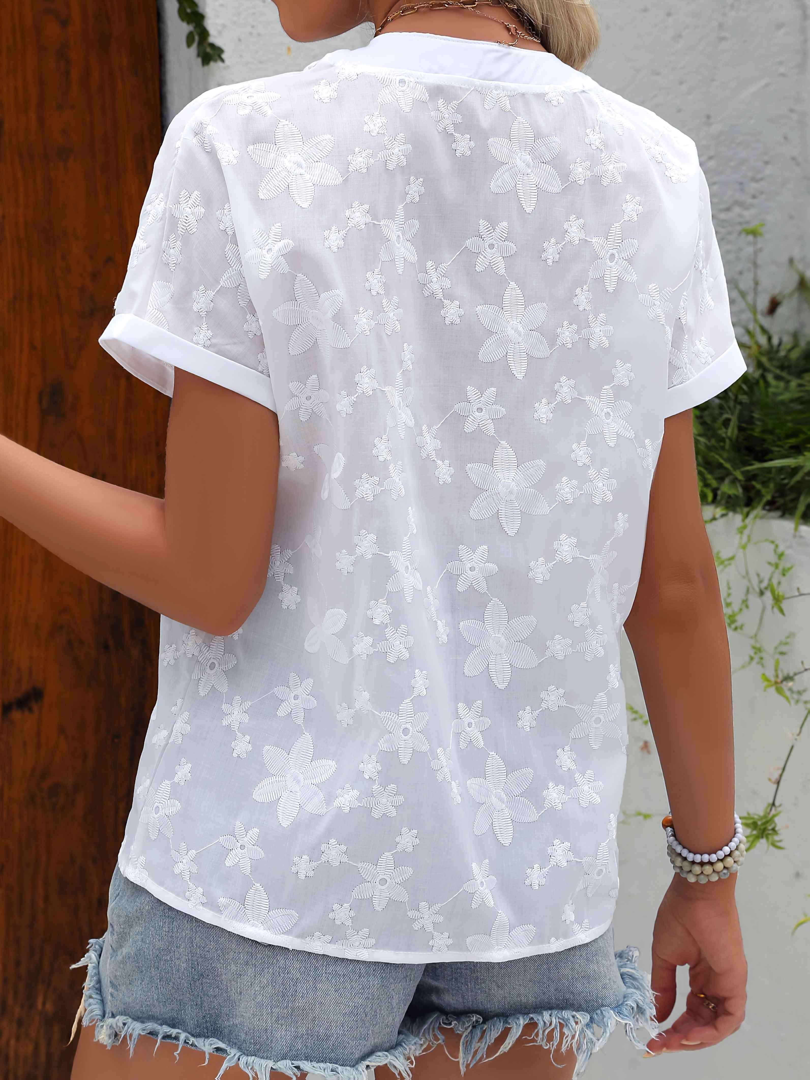 Women’s Embroidered Blouse with V-Neck and Loose Sleeves 5