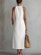 Women’s Embroidered Sleeveless Midi Dress in Lightweight Fabric with Round Neckline 2