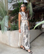 Women’s Embroidered Sleeveless Set with Flowing Skirt in Lightweight Fabric 0