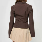 Women’s Fitted Ribbed Blouse with Flared Sleeves and Point Collar 5