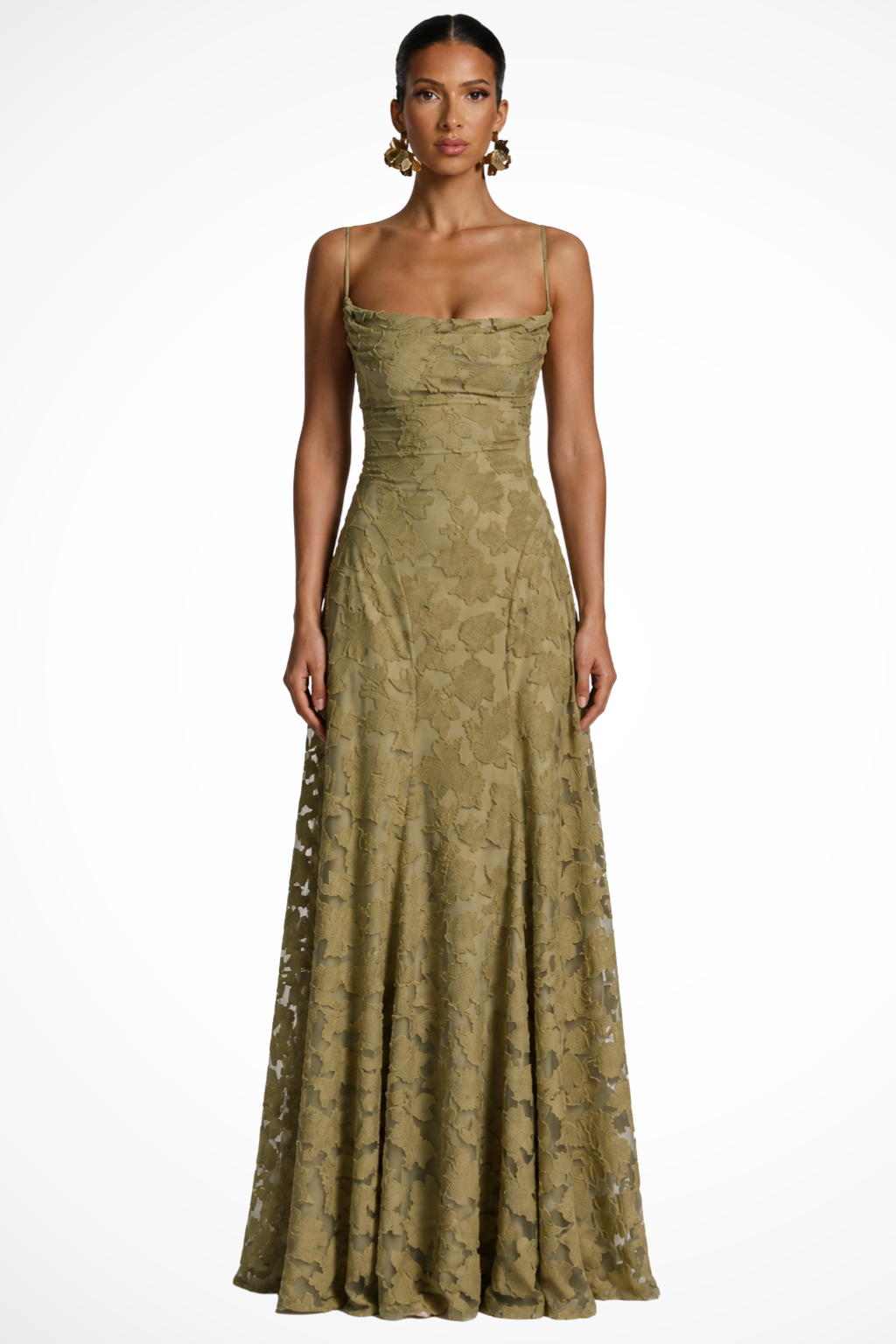 Women’s Floral Brocade Maxi Dress with Cami Straps for Formal Events 1