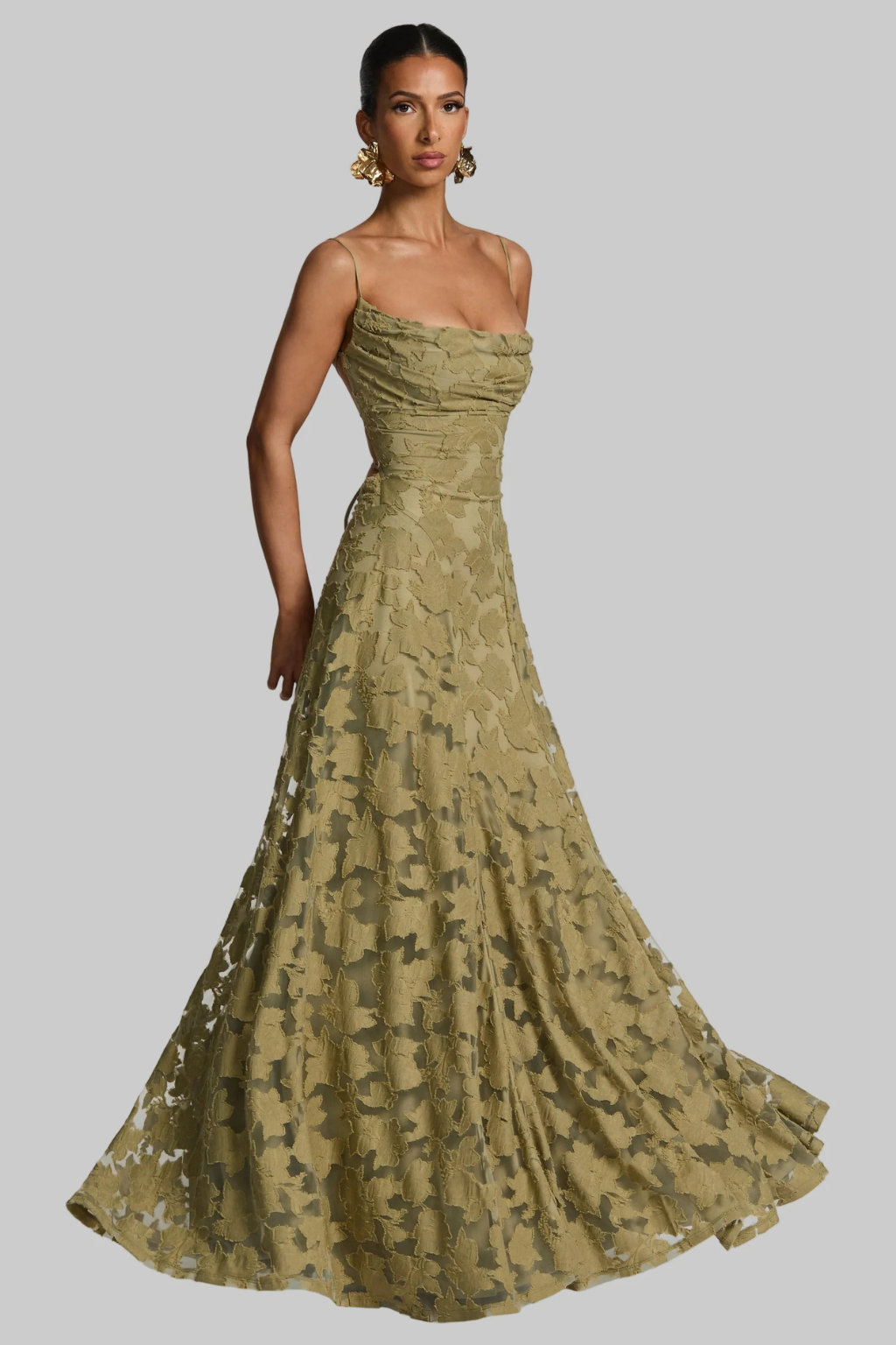Women’s Floral Brocade Maxi Dress with Cami Straps for Formal Events 2