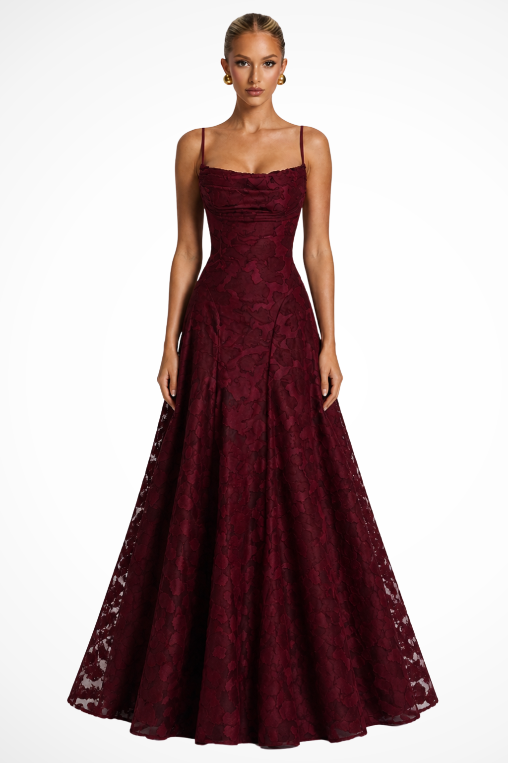 Women’s Floral Brocade Maxi Dress with Cami Straps for Formal Events 4