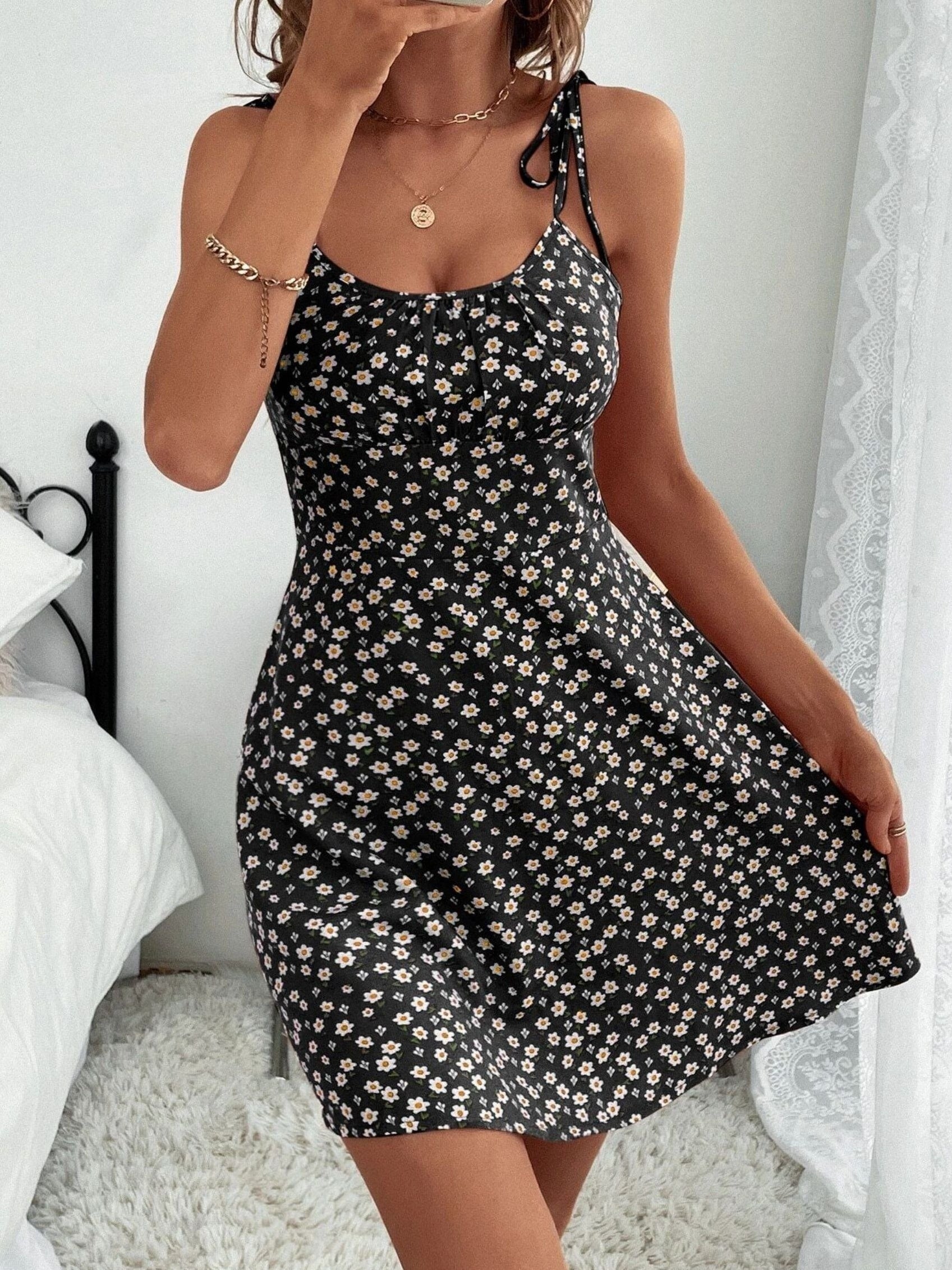 Women’s Floral Cami Dress in Lightweight Polyester with Pleated Design 6