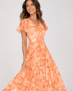 Women’s Floral Chiffon Maxi Dress with V-Neck and Flutter Sleeves for Summer Weddings 04