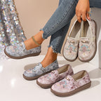 Women’s Floral Embroidered Loafers with Pearl Accents in Beige 3