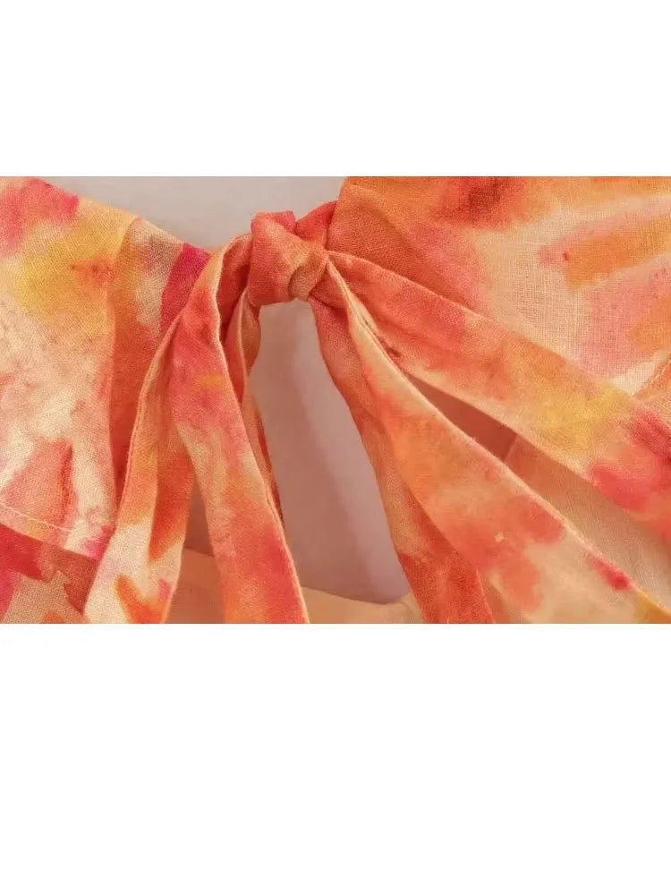 Women’s Floral Maxi Dress in Lightweight Fabric with Ruffle V-Neck and Cutout Waist 5