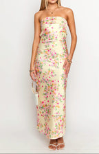 Women’s Floral Maxi Dress in Yellow with A-Line Skirt 1