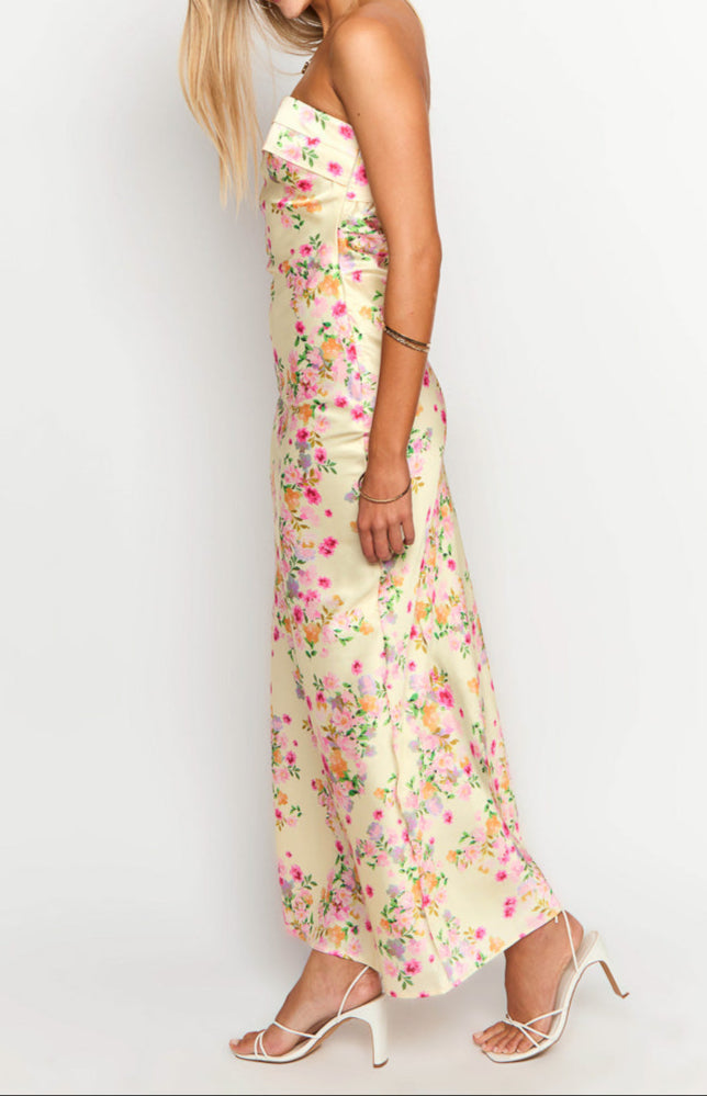Women’s Floral Maxi Dress in Yellow with A-Line Skirt 3
