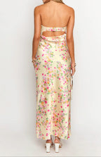 Women’s Floral Maxi Dress in Yellow with A-Line Skirt 4
