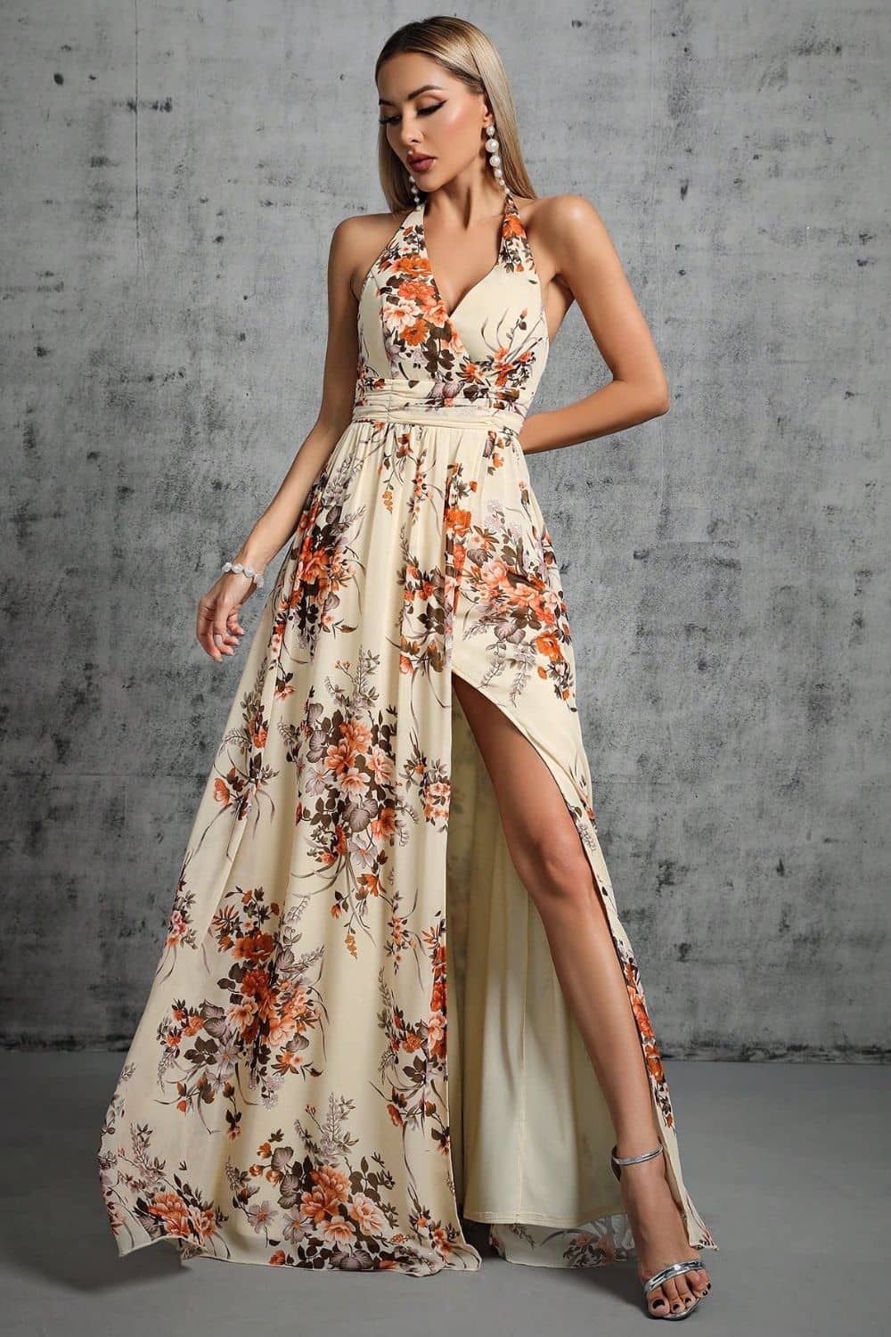 Women’s Floral Maxi Dress with Backless Design and High Waist 1