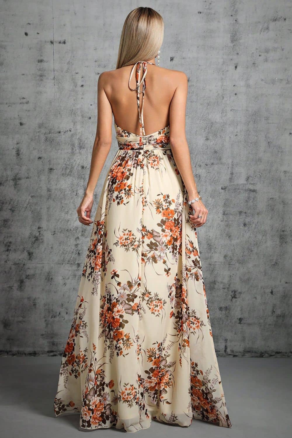 Women’s Floral Maxi Dress with Backless Design and High Waist 4