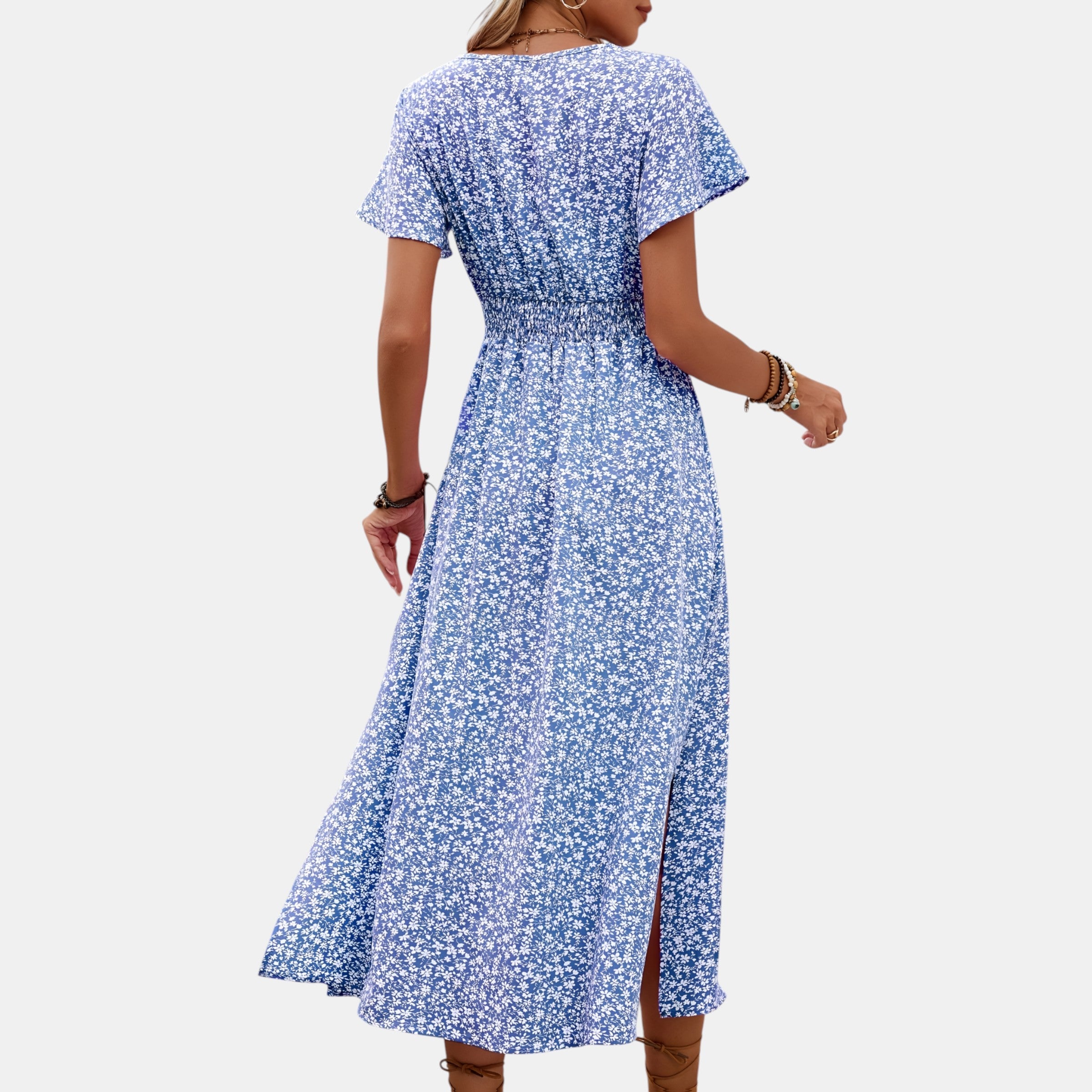 Women’s Floral Midi Dress with Flutter Sleeves and V-Neckline 4