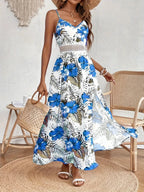 Women’s Floral Summer Maxi Dress with V-Neck and Adjustable Straps 0