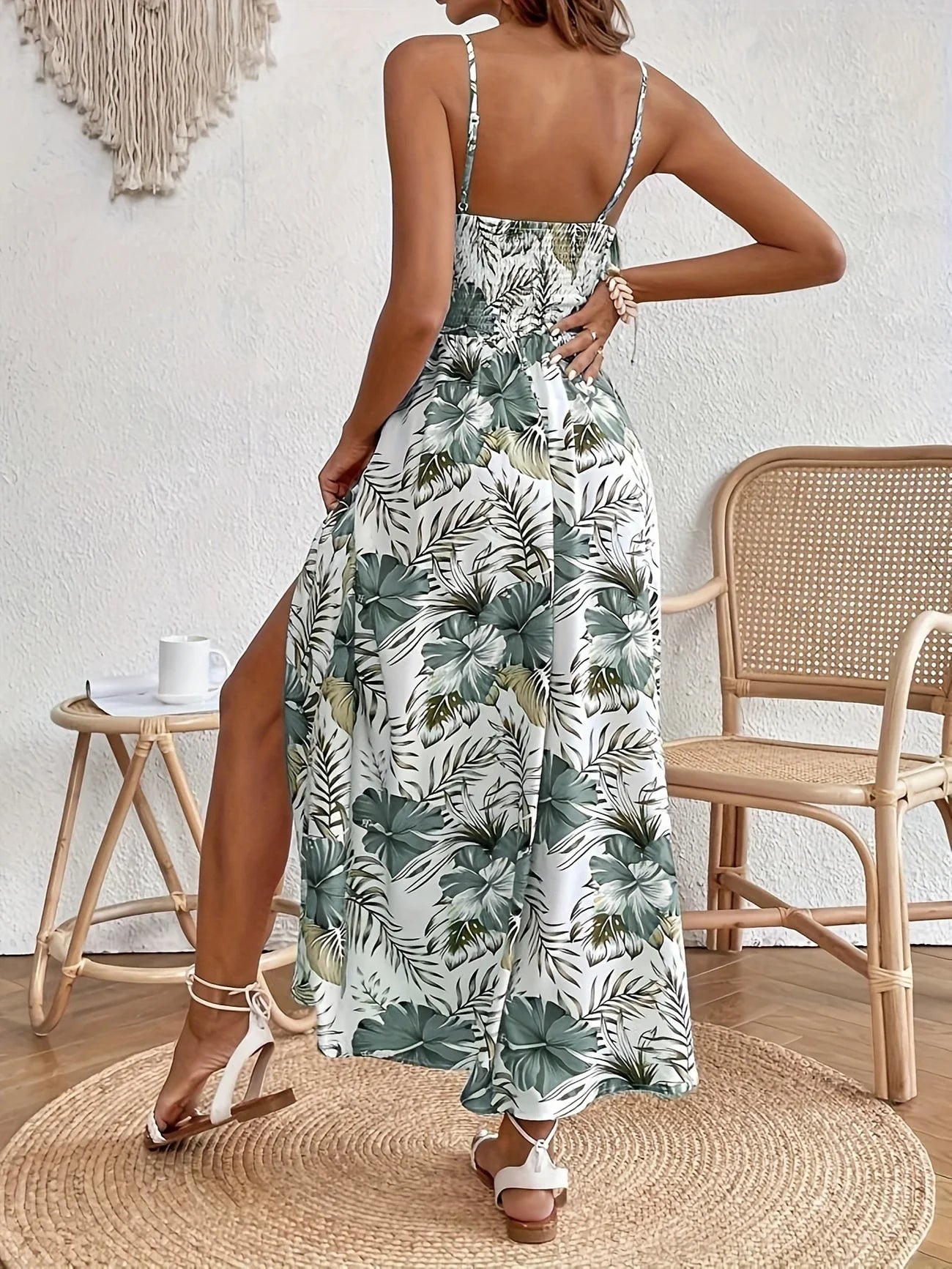 Women’s Floral Summer Maxi Dress with V-Neck and Adjustable Straps 4