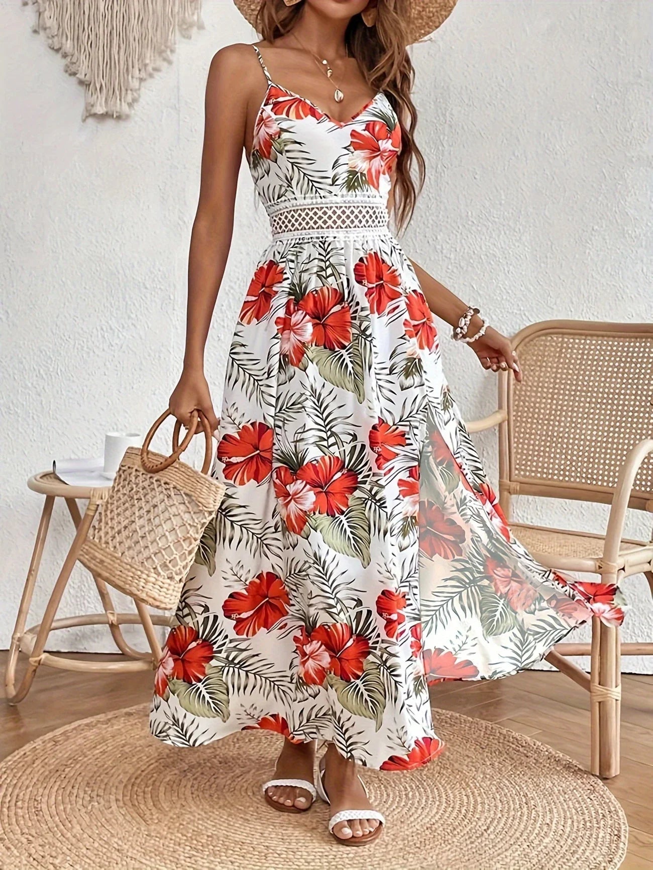 Women’s Floral Summer Maxi Dress with V-Neck and Adjustable Straps 8