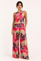 Women’s Floral Two-Piece Set with Sleeveless Halter Top and Wide Leg Pants 1