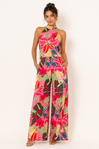 Women’s Floral Two-Piece Set with Sleeveless Halter Top and Wide Leg Pants 3