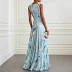 Women’s Floral Watercolor Maxi Dress in Chiffon with V-Neck and Sash Waist for Weddings 2