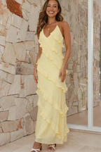 Women’s Halter Neck Maxi Dress with Tiered Ruffle Design for Summer Events 1