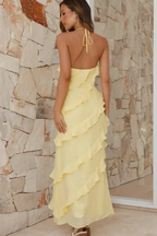 Women’s Halter Neck Maxi Dress with Tiered Ruffle Design for Summer Events 2