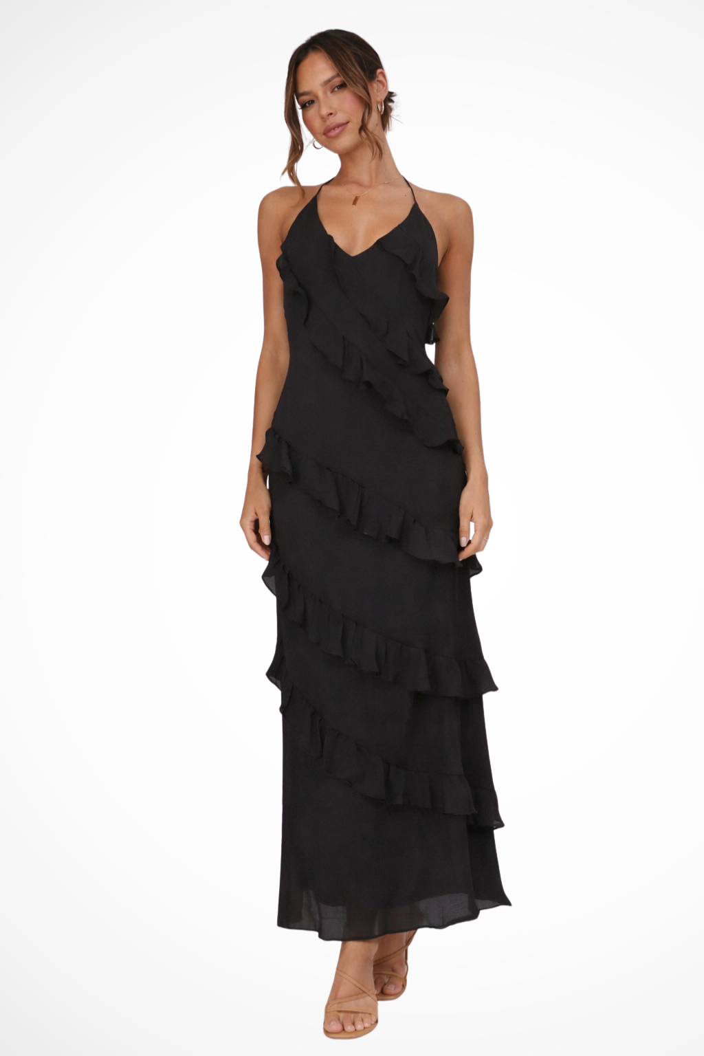 Women’s Halter Neck Maxi Dress with Tiered Ruffle Design for Summer Events 3