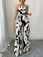 Women's Halter Neck Wide-Leg Jumpsuit in Abstract Print with Self-Tie Waist 5