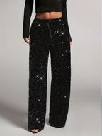 Women’s High Waist Sequin Palazzo Pants with Wide Leg Flowy Design 0