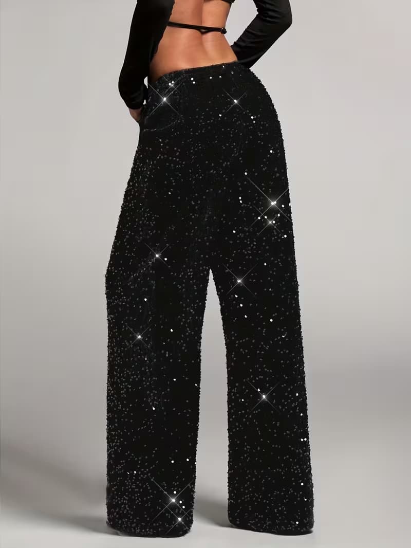 Women’s High Waist Sequin Palazzo Pants with Wide Leg Flowy Design 1