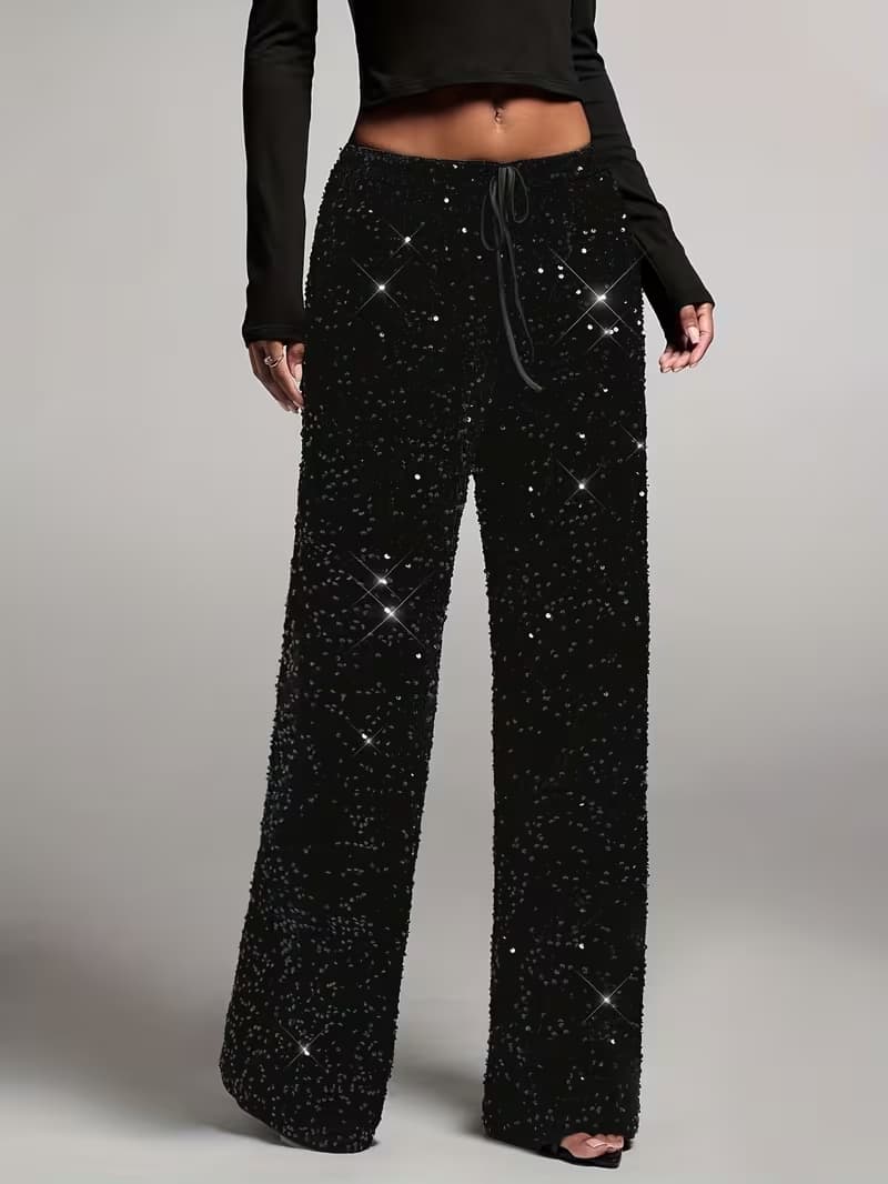 Women’s High Waist Sequin Palazzo Pants with Wide Leg Flowy Design 2